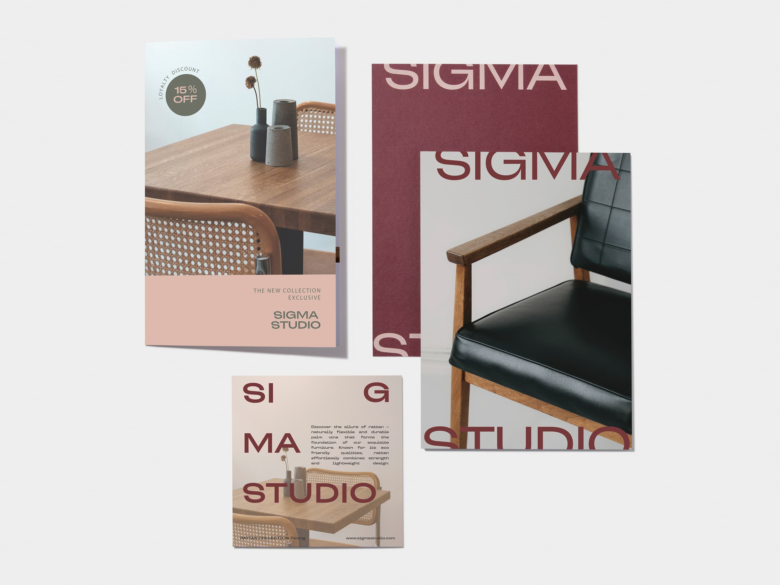 A collection of printed products in matte paper