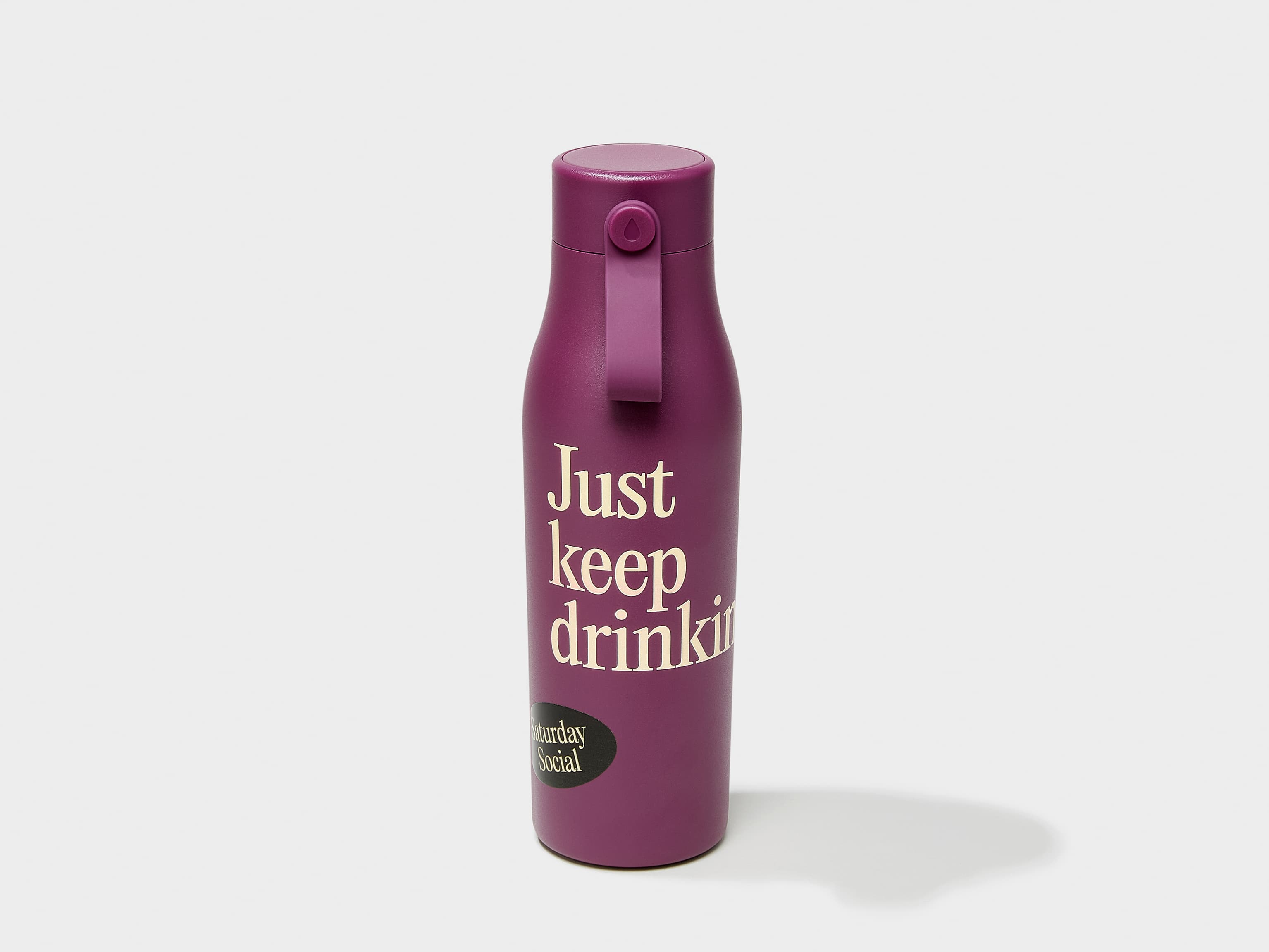 A mulberry MOO water bottle with 360 wrap printing customization.