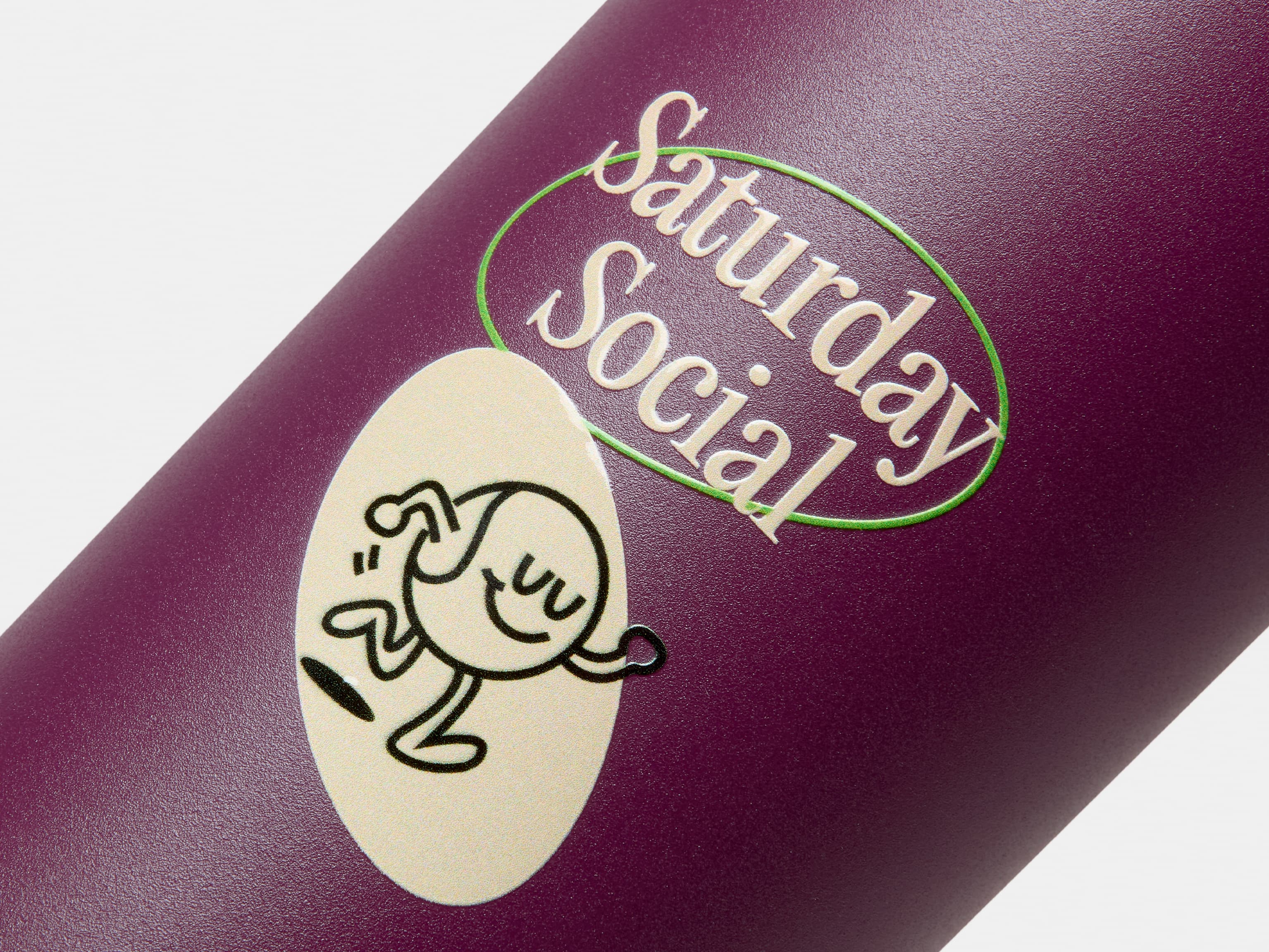 A close up image of the printing customization on a mulberry MOO water bottle.