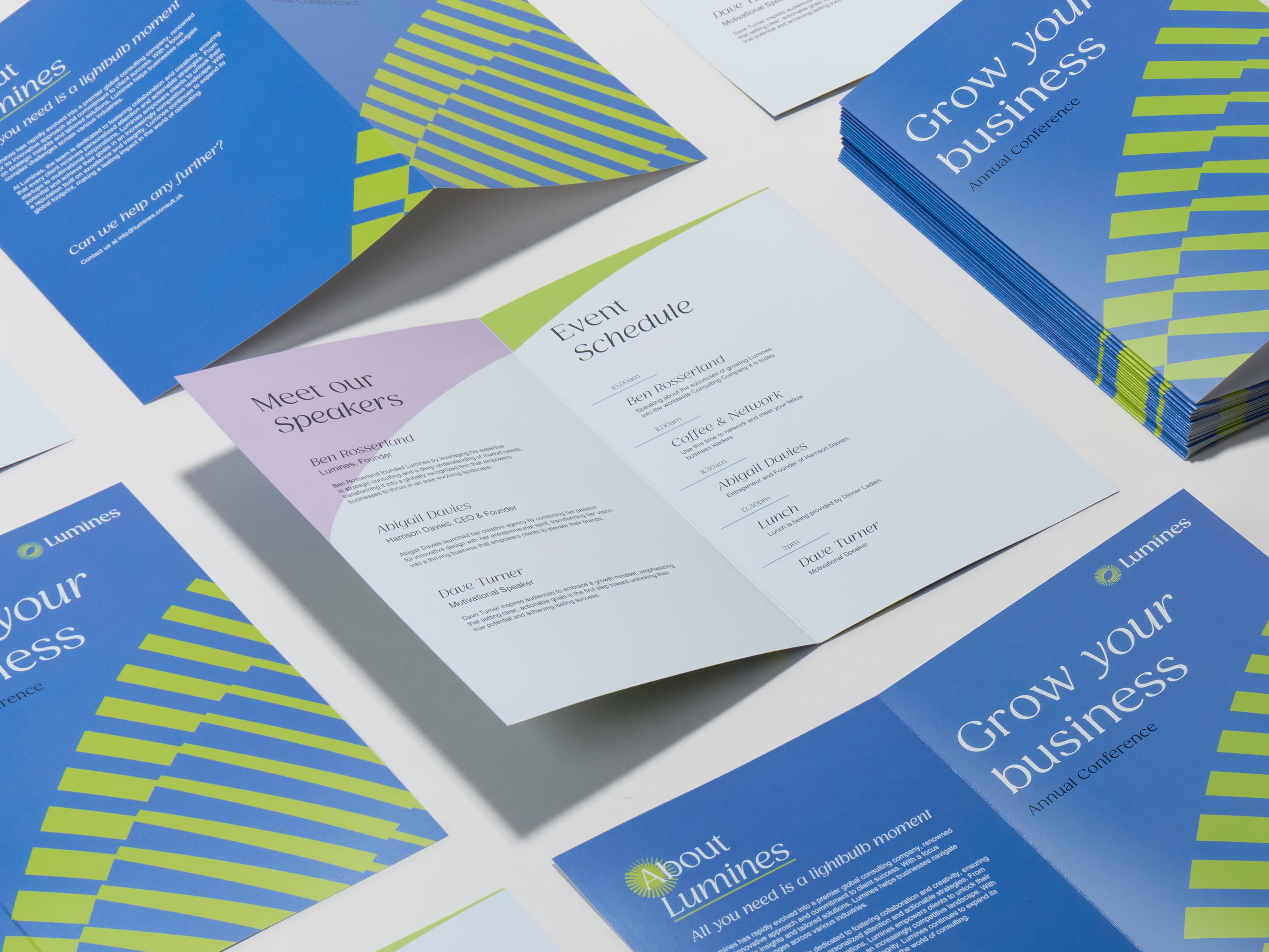 A collection of bi-fold gloss brochures.