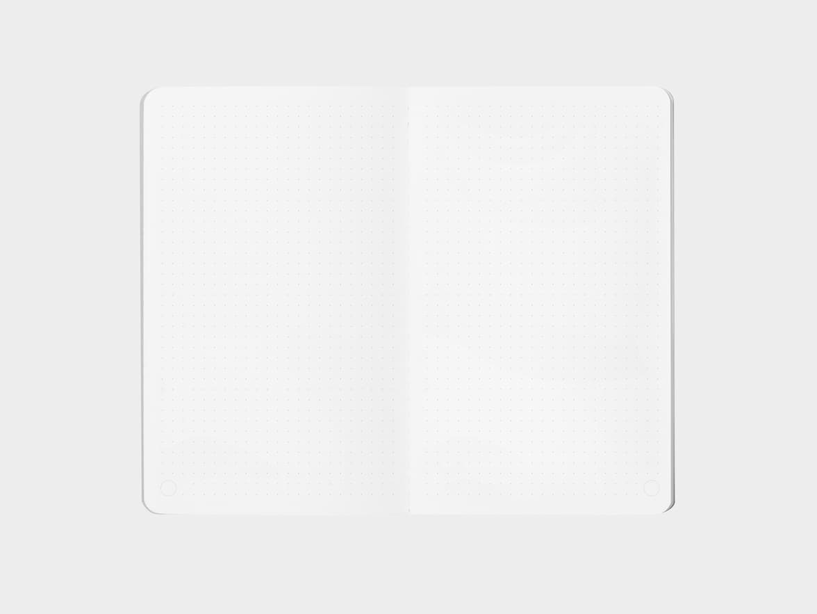 Jet Black  soft cover journal opened with dotted pages